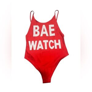 Women Red “Bae Watch” Swimsuit. Size Large. Good Condition.